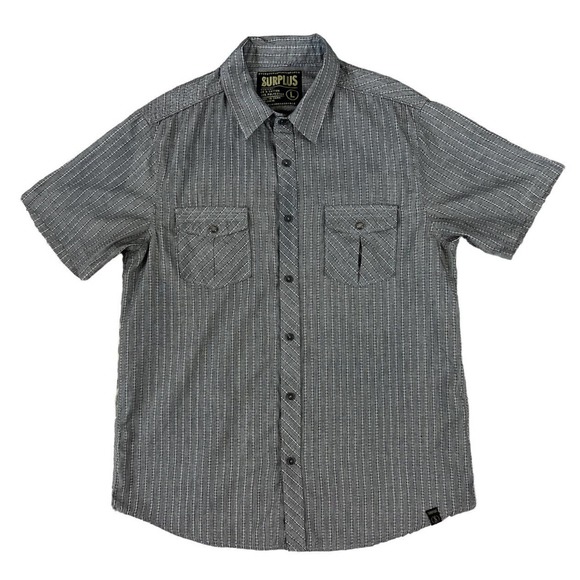 Surplus Men Button Up Gray Short Sleeve Striped Shirt Size‎ Large - Picture 1 of 6